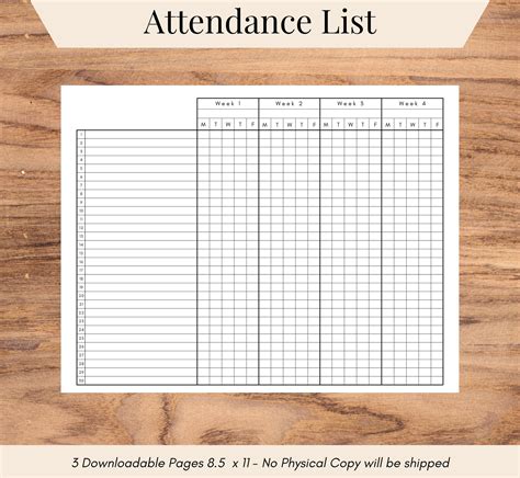 attendance sheet monthly attendance sheet attendance log etsy australia