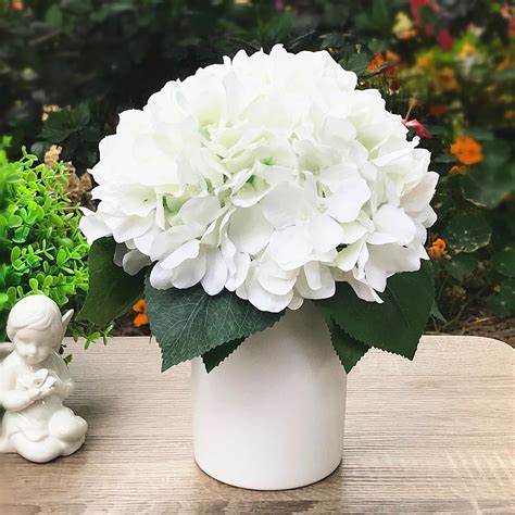 enova home silk hydrangea flower arrangement in white ceramic vase