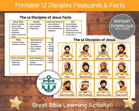 jesus  disciples names printable  disciples flashcards