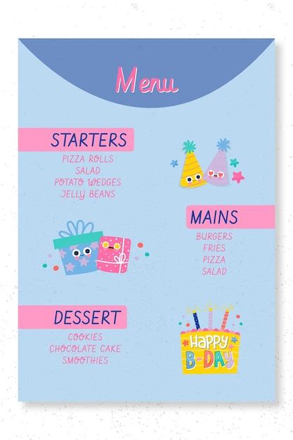 vector childrens birthday party menu print template