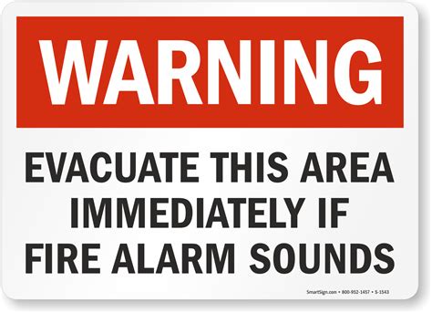 evacuate area immediately  fire alarm sounds sign warning sku
