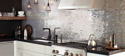 metallic tiles  add  glamorous backsplash   kitchen