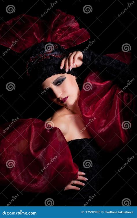 Femme Fatale In A Red Black Dress Stock Image Image Of Dress Actress