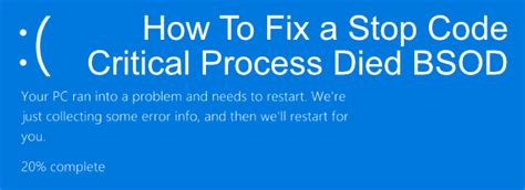 how to fix a stop code critical process died bsod