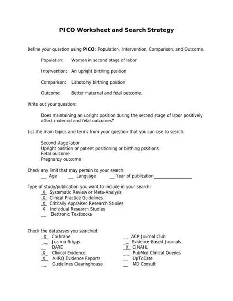 pico worksheet  search strategy