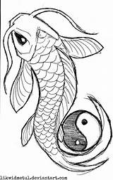 Koi Fish Tattoo Yang Outline Yin Drawing Drawings Designs Stencil Tattoos Japanese Cool Outlines Coy Easy Sketches рисунки Simple Sick sketch template