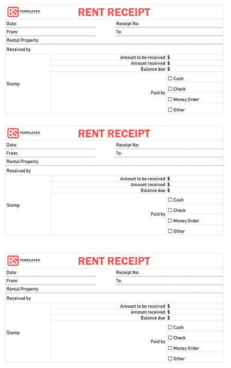 printable rent receipt  printable  rent receipt template