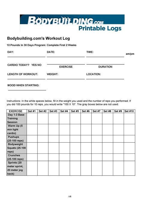 printable workout charts bodybuilding  eoua blog