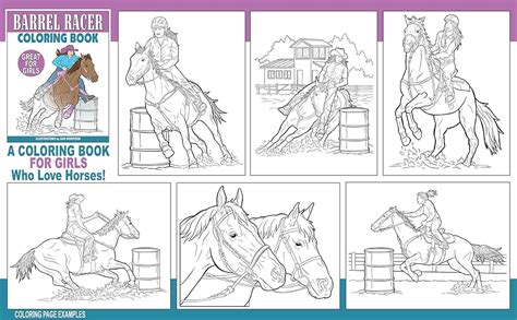 barrel racer coloring book  kids teens adults horseback riding