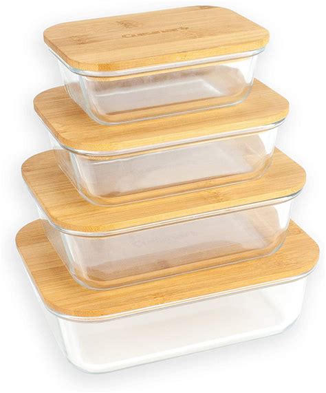 Cuisinart Glass Containers With Bamboo Lids 8 Piece Rectangle Glass