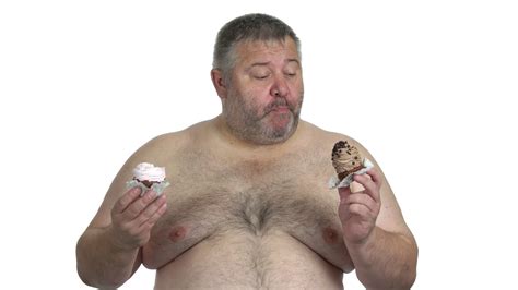 obese man enjoying cakes  white background stock footage sbv