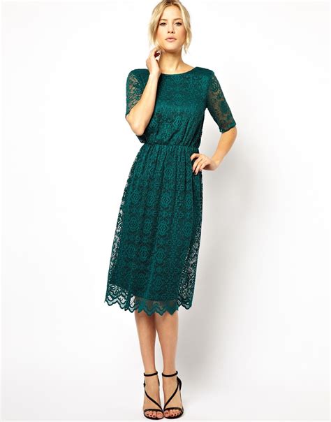 lyst asos midi lace dress  wrap   green
