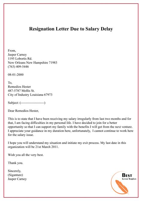 resignation letter template  salary format sample