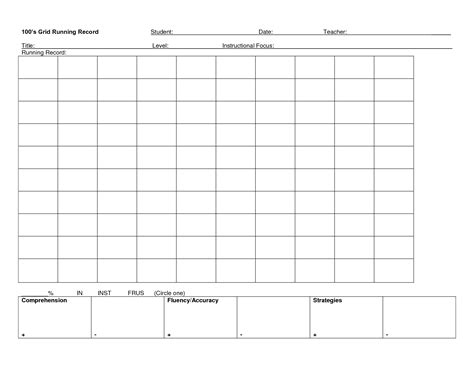 printable running record template templates printable