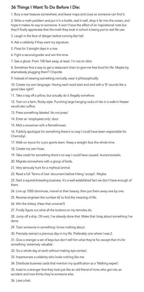 36 Things I Want To Do Before I Die Wititudes