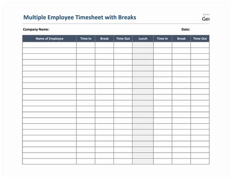 multiple employee timesheet  breaks  excel
