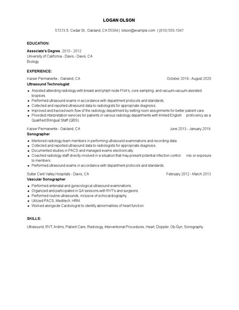 ultrasound technologist resume examples  tips zippia