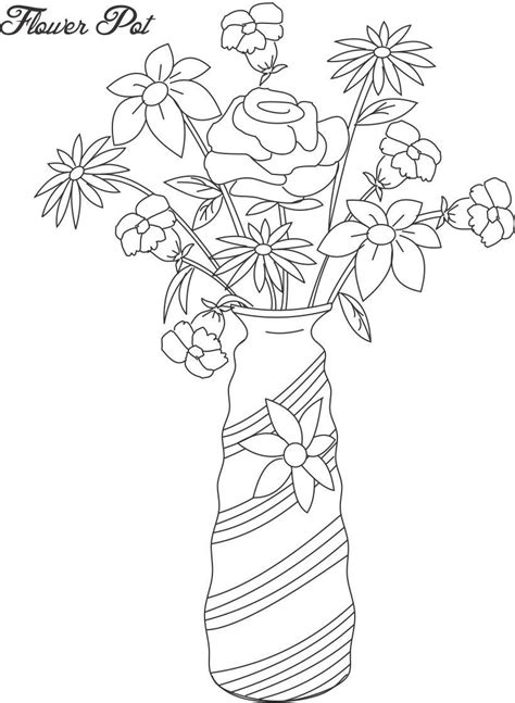 flower pot coloring printable page  kids