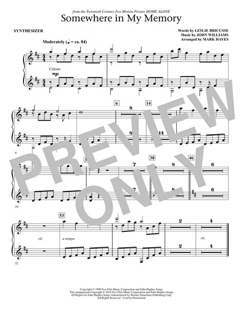 Somewhere In My Memory Arr Mark Hayes Synthesizer Sheet Music