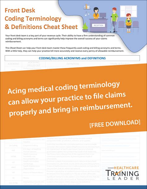 coding  billing terminology cheat sheet