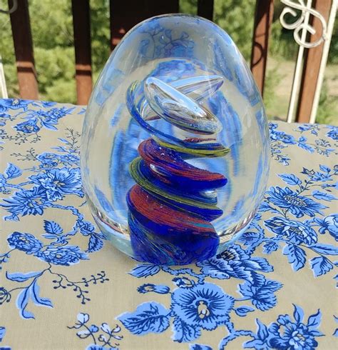 Huge Hand Blown Art Glass Multicolor Swirl Paperweight With Etsy