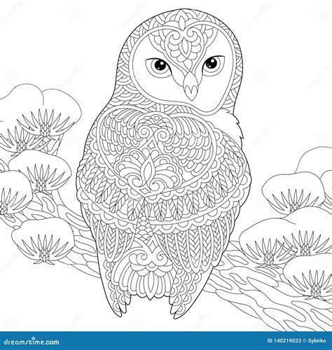 zentangle owl coloring page stock vector illustration  elegance