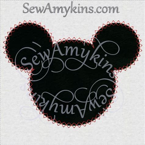 mickey mouse head diamond edge applique machine embroidery design  sizes zigzag sewamykins