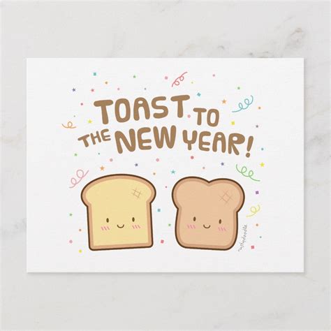 Cute Toast To The New Year Pun Humor Greeting Postcard – Artofit