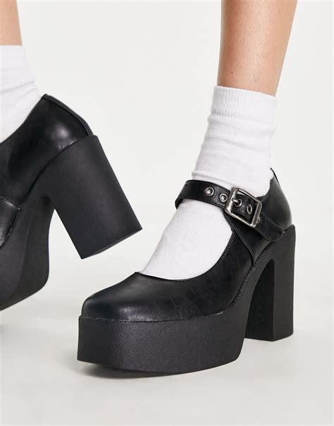 lamoda platform heel mary jane shoes  black lyst