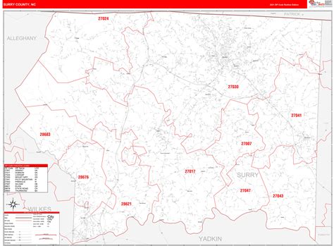 surry county nc zip code wall map red  style  marketmaps