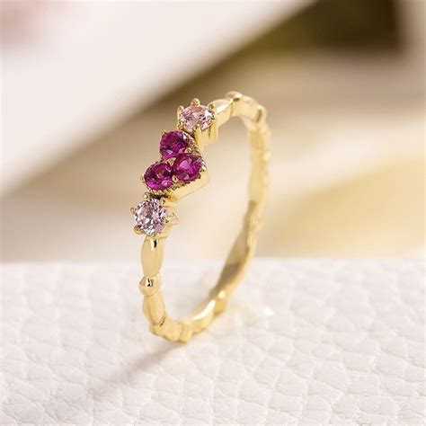 trendy simple rose red zircon women rings plated gold color thin