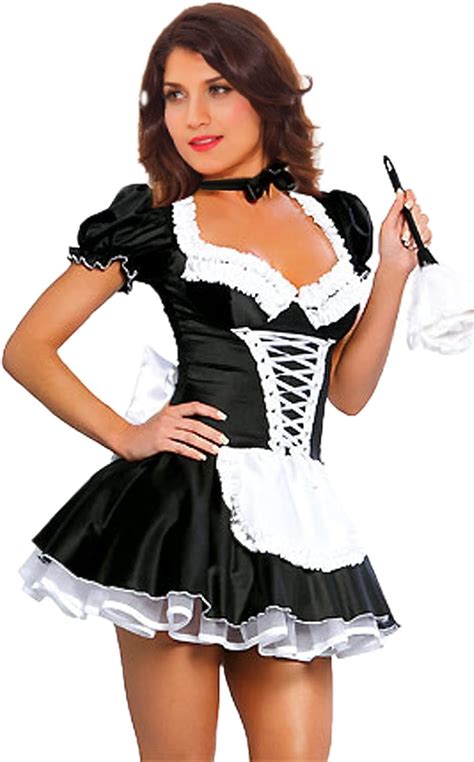 Jj Gogo Women S French Maid Costume Sexy Black Satin