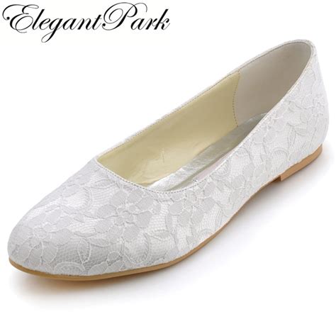 Buy Woman Wedding Bridal Flats White Ivory Closed Toe