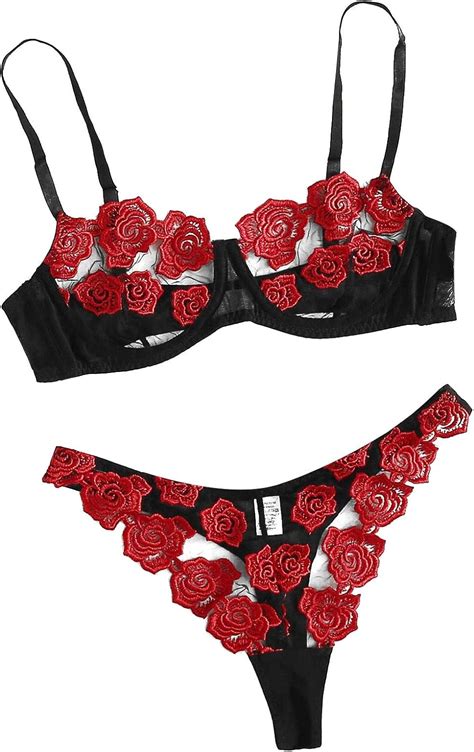 olope women sexy lingerie set rose embroidery lace bra and