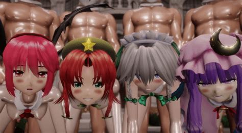 four touhou girls have sex during a dance for mmd animation sankaku