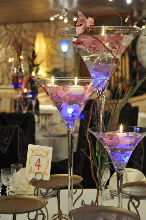 Unique Martini Glass Centerpieces With Floating Candles And Led Lights