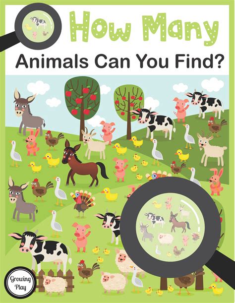 animals   find visual  counting game growing play