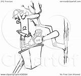 Tree Trimmer Holding Saw Outline Illustration Cartoon Royalty Toonaday Rf Clip Regarding Notes sketch template