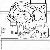 Coloring Store Grocery Vector Stock sketch template