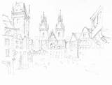 Prague Town Square Drawing sketch template