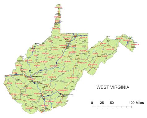 west virginia state vector road map  vector mapscom
