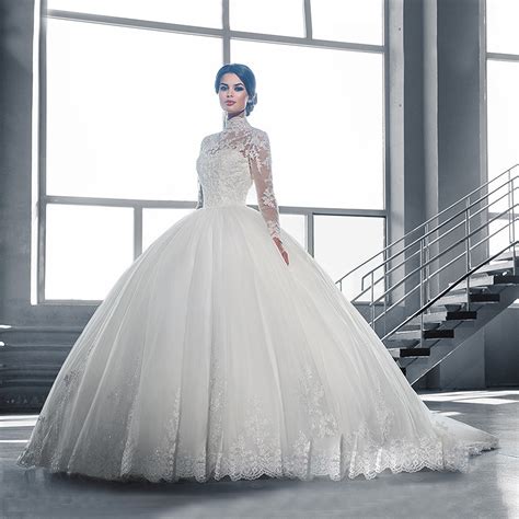 China Long Sleeves Bridal Ball Gown Muslim Choker Wedding Dress Wz2016