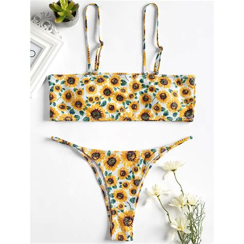 zaful 2019 bandeau sunflower swimwear women thong bikini