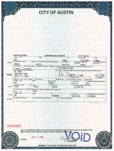 official birth certificate  examples format