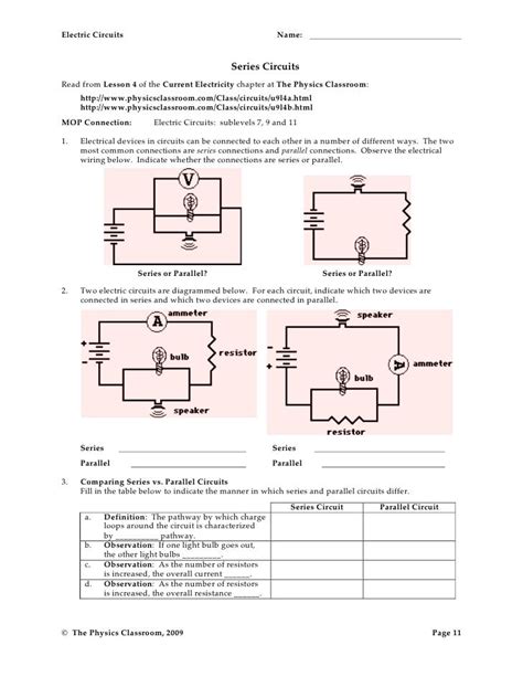 circuit worksheets