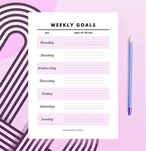 printable weekly goals planner shinesheets