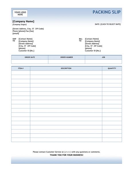 packing slip templates  ms word templates