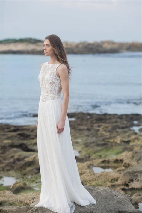 Beach Sheer Lace And Silk Chiffon Wedding Dress New 2016