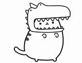 Pusheen Dinosaur Coloring Pages Wearing Hat Printable Categories sketch template