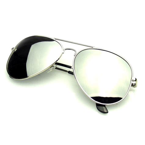 Full Mirror Silver Polarized Aviator Sunglasses Emblem Eyewear